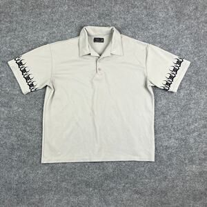 Three of Clubs Polo Mens XL Light Gray Graphic Sleeve Tribal Print Short Sleeve